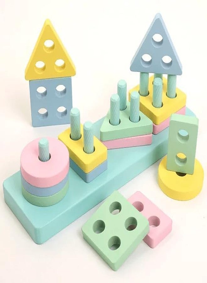 DGOOLS Wooden Shapes Geometric Board Blocks Sorting and Stacking Montessori Education Colour Recognition Toys for Kids Color Sorter Stacking & Nesting Blocks Board (Multicolor) - Image 3